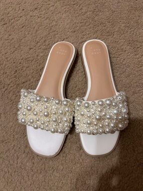 a new day Pearl-Embellished White Slide Mules